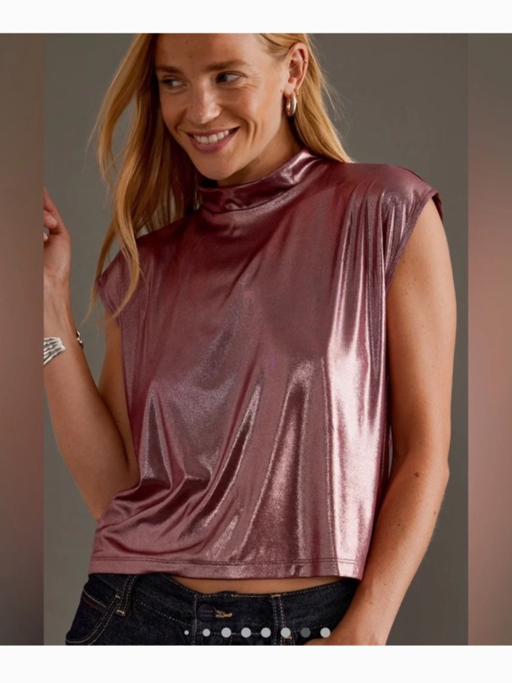 Anthropologie Cowl Neck Liquid Shine Top in Pink Size Medium - Picture 3 of 13